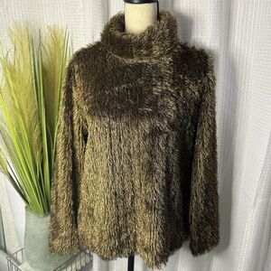 Joseph Ribkoff Women’s M Shag Turtleneck Brown/Gold Long Sleeve Sweater